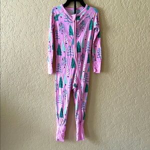 Pink Christmas Tree Print Onesie Pajamas